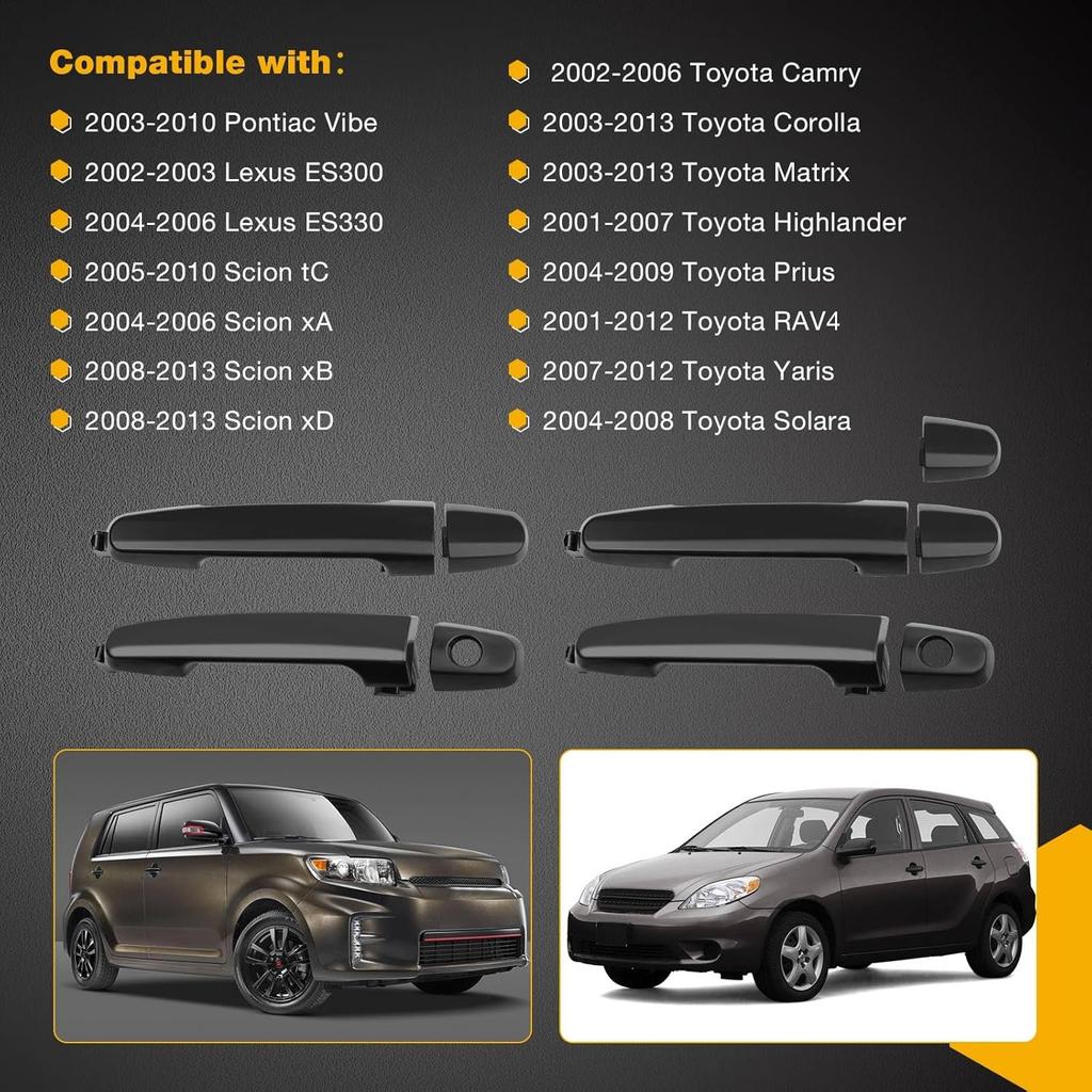 Exterior Door Handle 4Pcs Front Rear Driver & Passenger Side, Compatible With Toyota Camry 2002-2006, 03-13 Corolla Matrix, 04-09 Prius, 2002-2003