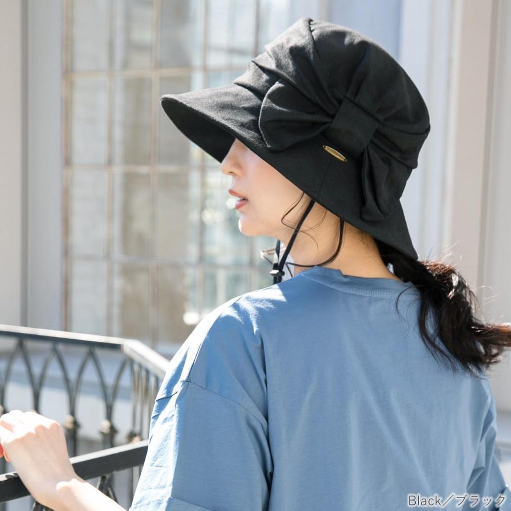 Queen Head UV-Schutz Hut mit breiter Krempe Seitenband QUEENH Hut Hut für kleines Gesicht Große Größe UV-Schutz Schauspielerinnenhut Damen [XL58.5-61cm-Schwarz]