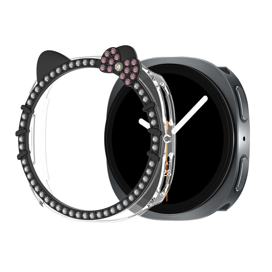 Bling Cat Ear Glitter Case for Samsung Galaxy Watch 8 40mm 44mm Women Crystal Rhinestone Bezel Protective Cover
