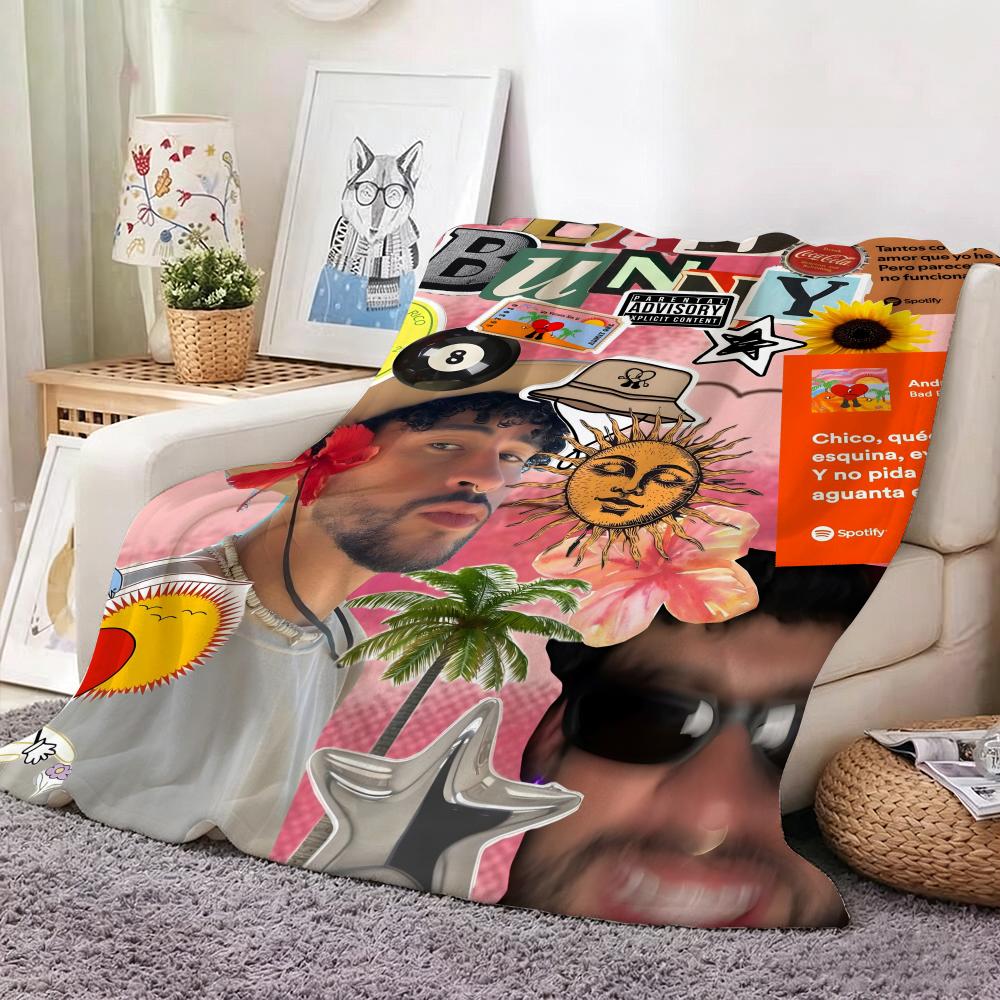 Music B-Bad B-Bunny Throw Soft Warm Flannel Throw Blanket, Multi-use for Sofa Bed Office Nap