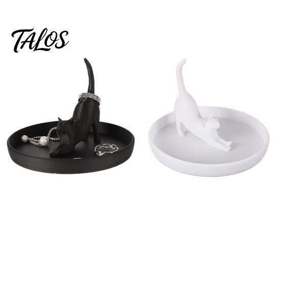 Black And White Tray 3D Printed Cat Jewelry Tray, Desktop Organizer for Rings Small Earrings, Cute Kitten Decorative Storage Dish Home Vanity