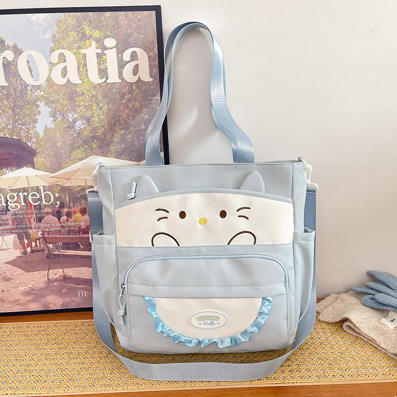 Cartoon Cat Crossbody Bag College Style Large Capacity Shoulder Tote Bag Student Class Book Bag