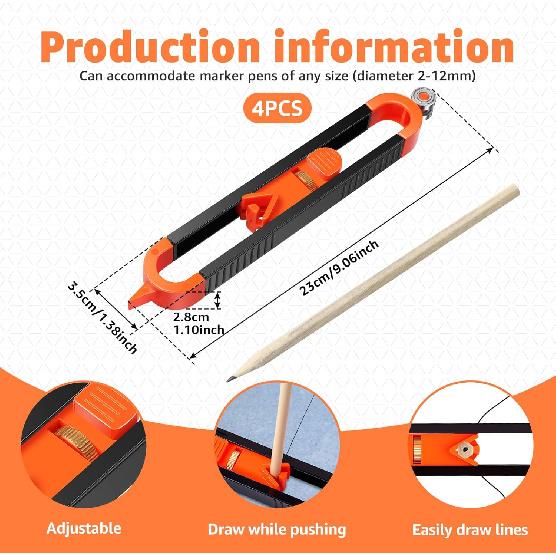 2Pcs Precise Contour Scribe Tool, Adjustable Contour Gauge Tool with Pencils and Lock, Woodworking Edge Corner Measuring Scribing Tool, Irregular