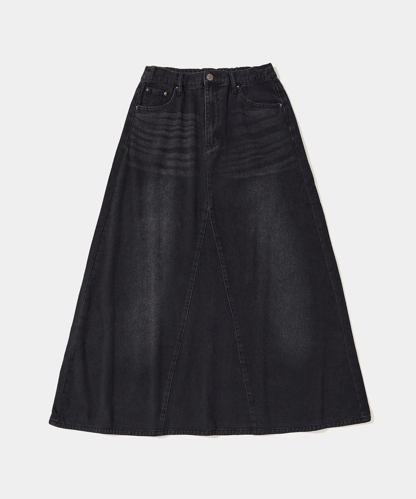 COLUMBIA UNIVERSITY Trajan Label Catwashed Denim Long Skirts_Black Jean