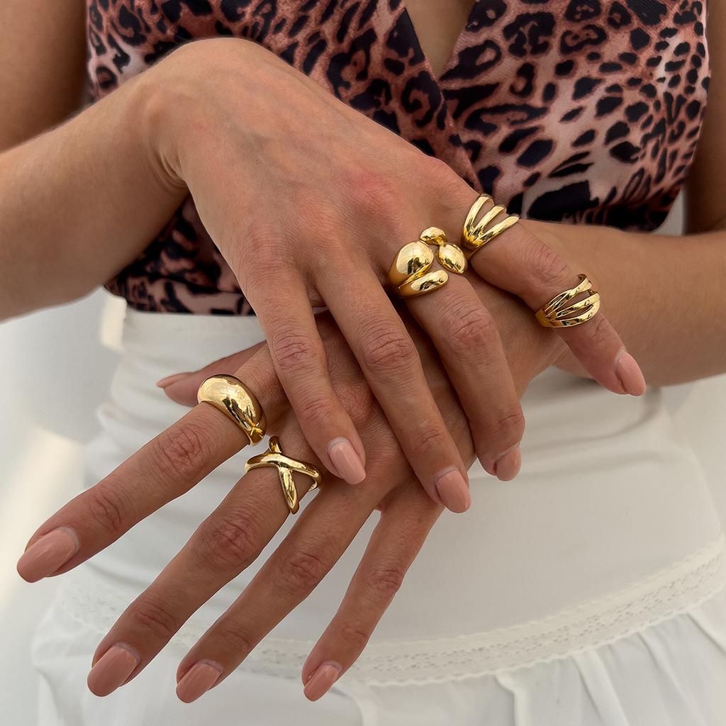 Simple Wide Face Geometric Chunky Ring Set for Women Men Irregularcross Hollow Open Rings Vacation Party Jewelry Charm Gold Silver Color