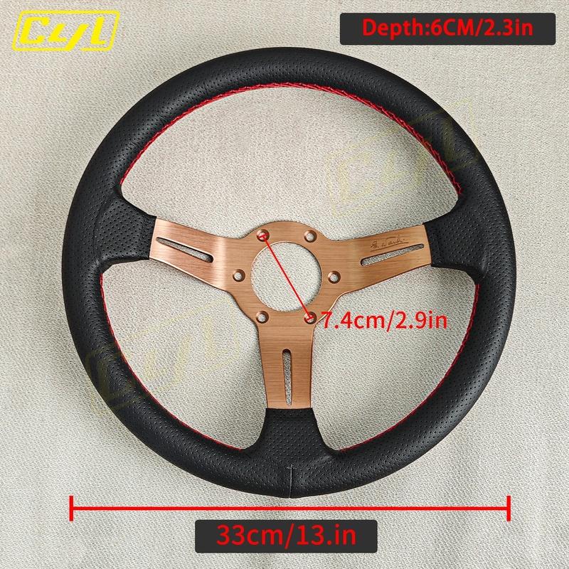 JDM 13inch Universal Leather Steering Wheel Deep Dish Modified Car Sports Tuning Steering Wheel