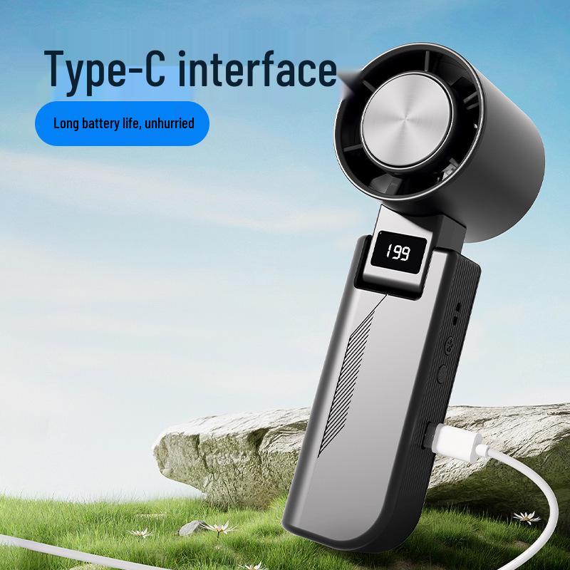 Portable USB Rechargeable High-Speed Handheld Fan with Digital Display and Foldable Design