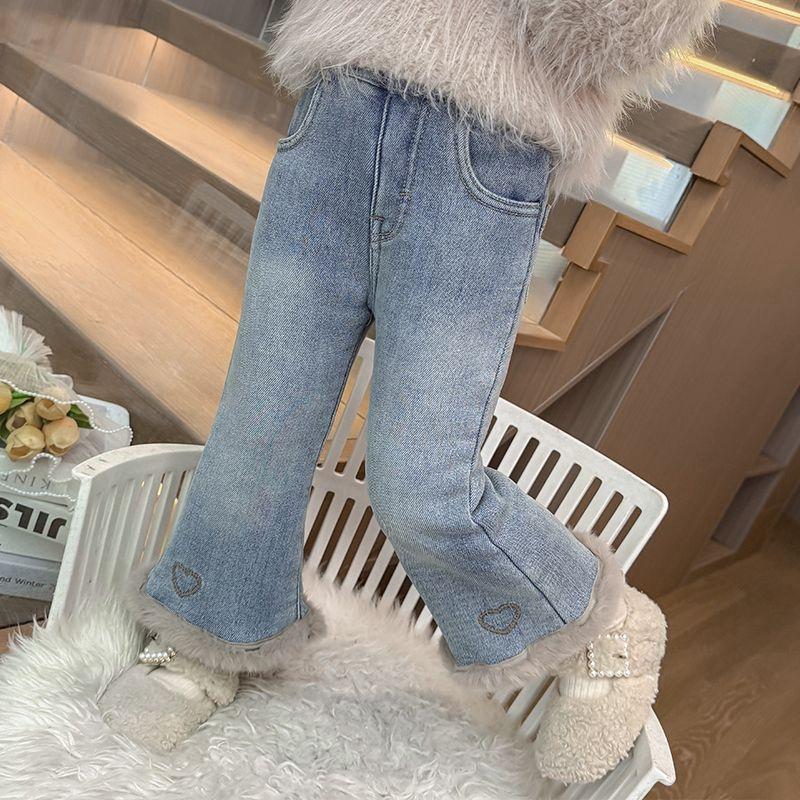 

Girls Fleece Lined Flared Jeans Thickened Winter Pants Stylish Bell Bottom Trousers for Baby Toddlers 140 синій