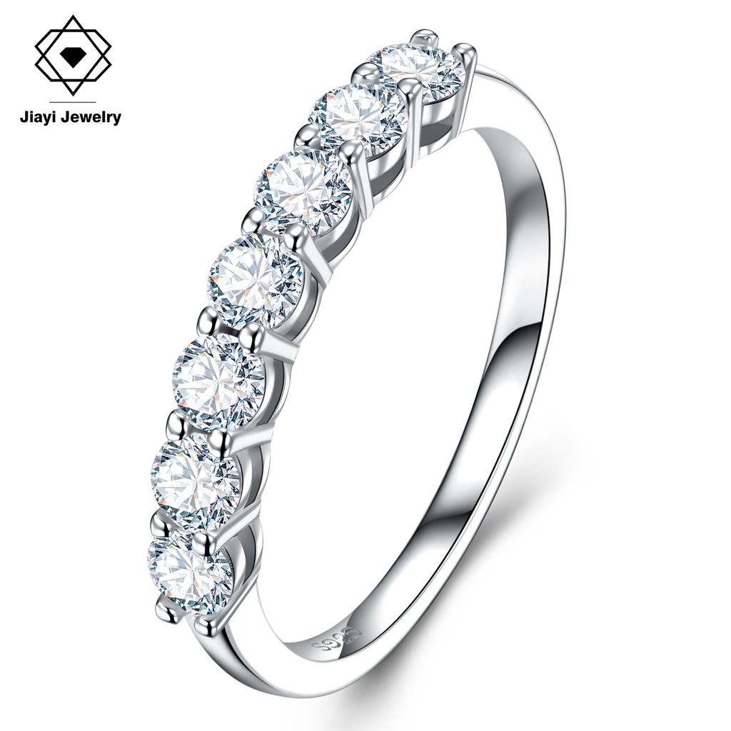 0.7 CTW S925 Sterling Silver Row Moissanite Ring Rhodium & 14K Gold Plated GRA Certified Luxe Wedding or Daily Band