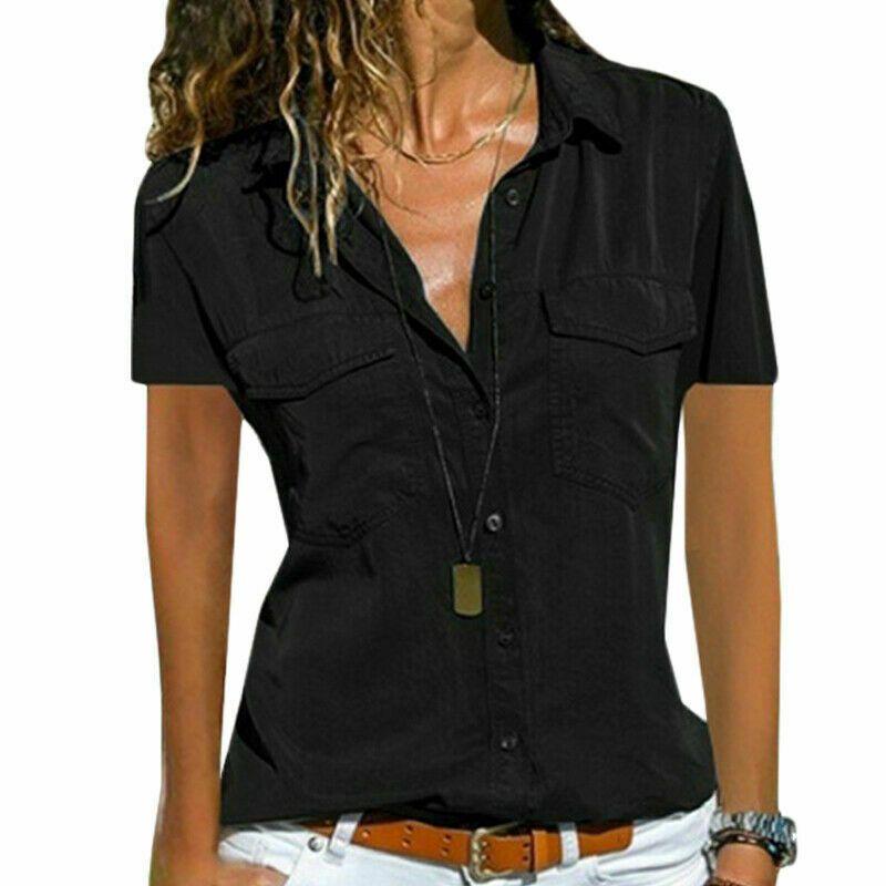 Women V Neck Short Sleeve Shirt Blouse Ladies Summer Tshirt Tops Tee Size Plus