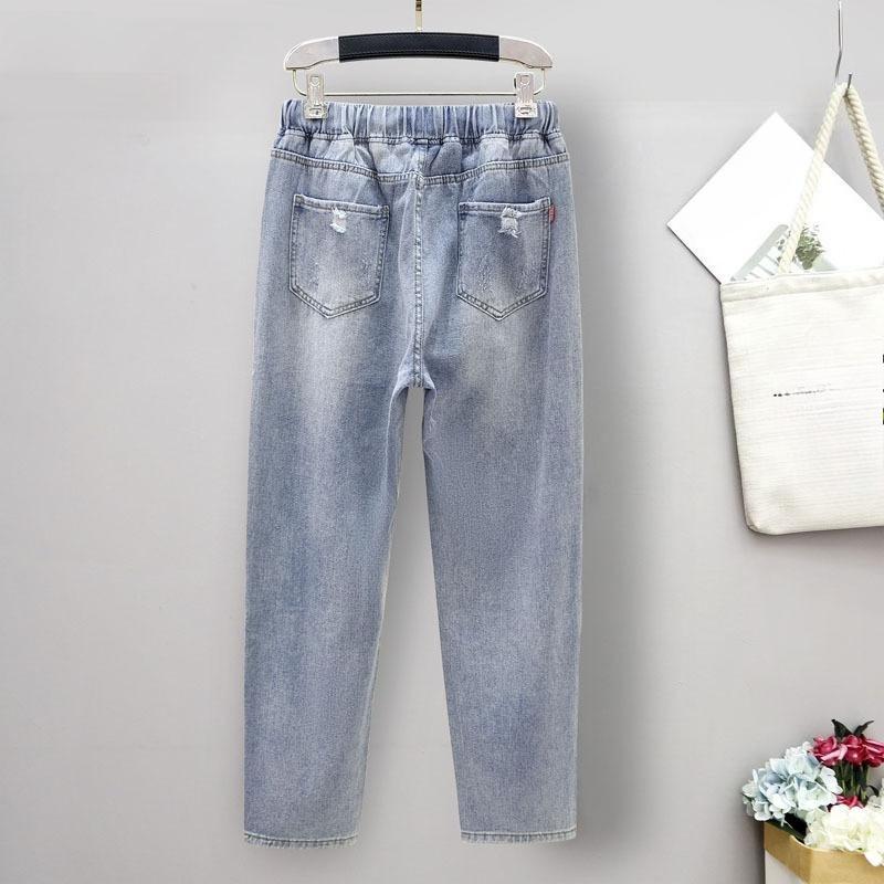 MOJTA Pantalones vaqueros de talla grande para mujer, elásticos, de cintura alta, estilo harén, informales