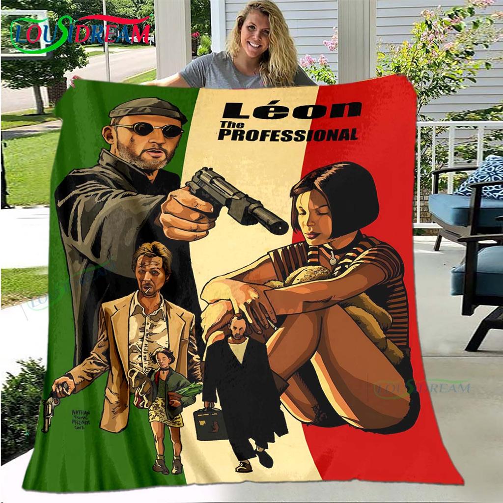 Hot Famous Movies Leon Jean Pattern Blanket Flannel Thin Blanket Portable Home Travel Office Lunch Break Blanket Birthday Gift