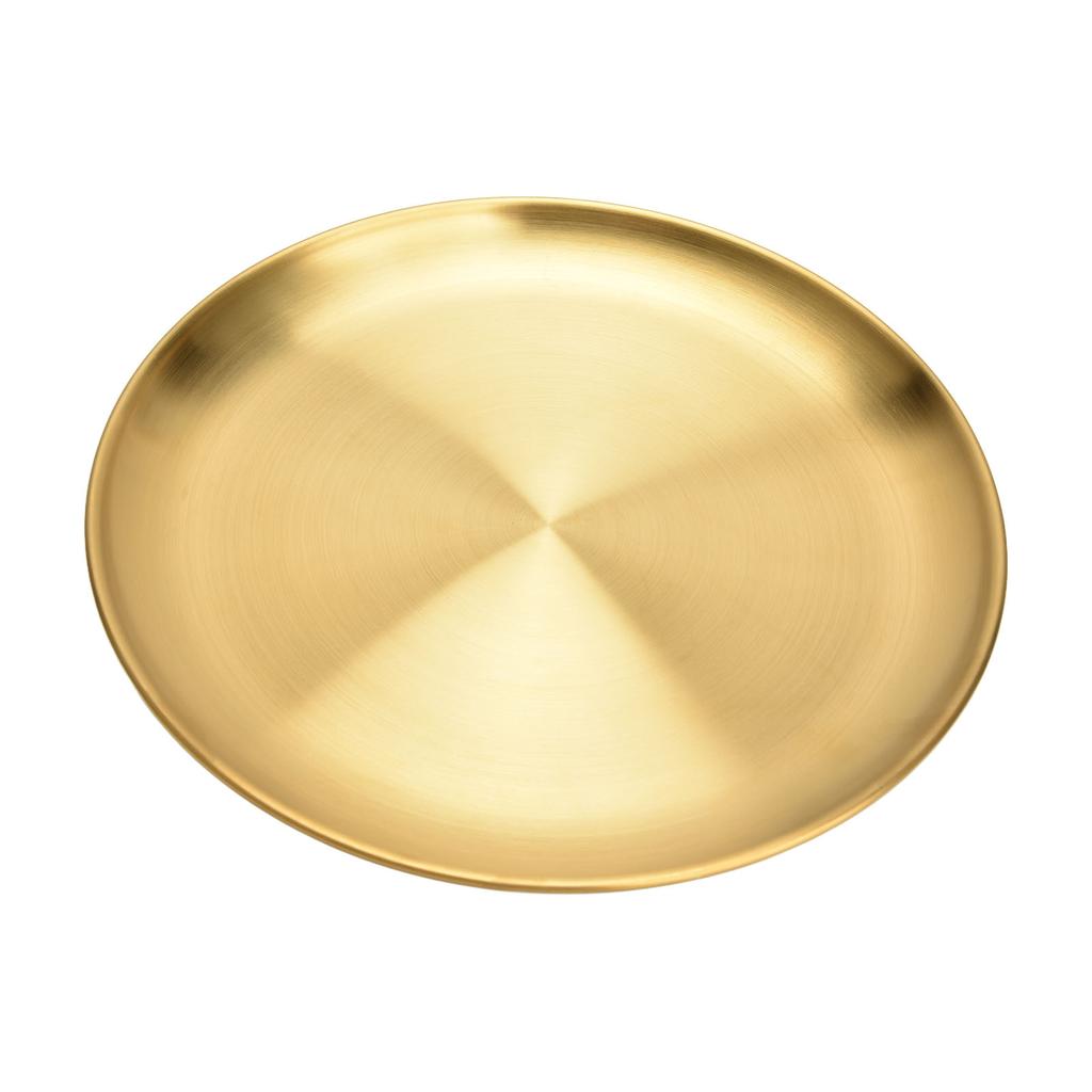 Servierschalen aus Edelstahl Grillplatte Verdickte runde Platte Goldene Dessertplatte
