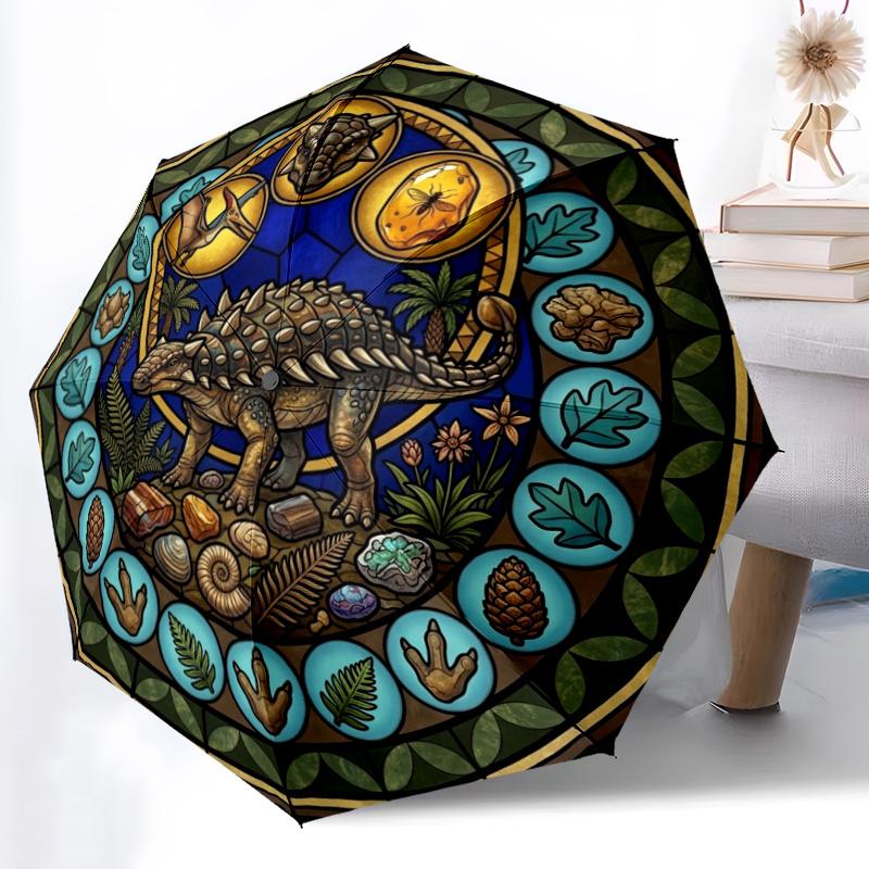 Prehistoric Glass pattern umbrella, portable and foldable design, 8 ribs, a casual accessory for Halloween, Christmas, and birthday gifts.