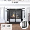 3 Panel Folding Fireplace Screen with 4 Tools Set, Steel Mesh Spark Guard with Double Door for Open Fire, Log Burner, 122W X 80H Cm, Black