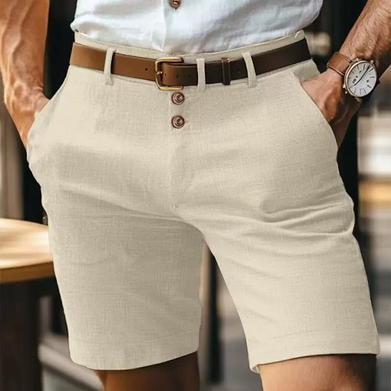 Nuovo Arrivo Estivo Pantaloncini da Uomo Pantaloncini da Uomo in Lino a Cinque Pollici Lisci con Bottone Davanti Pantaloni Casual Sportivi da Spiaggia