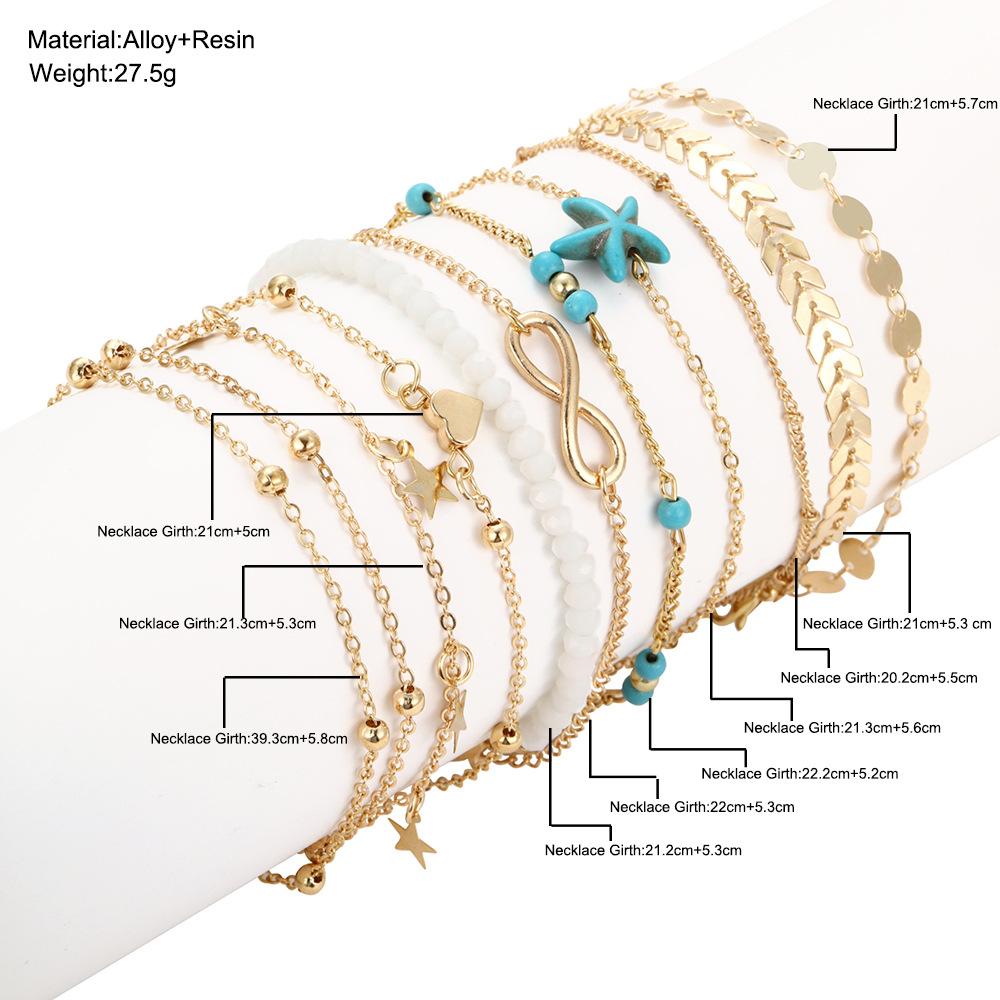 Charm During Summer Bohemian Style Vacation Outings Starfish Pearl Set Of Multiple Golden Anklets For Girls To Wear fashion