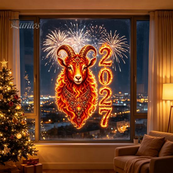 Flammenstruktur Sternzeichen Schaf Muster Aufkleber Chinesisches Neujahr Fenstersticker, 2027 des Ziegenstatisch Abnehmbar Elektrostatisch für Heimfenster Nein?Kleben