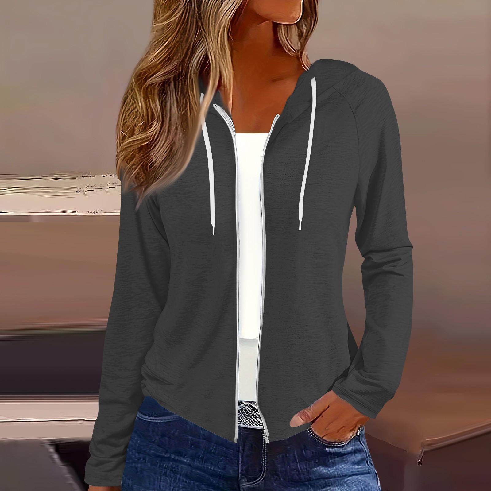 

Женская мода повседневная застежка-молния с капюшоном и длинным рукавом толстовки пальто S