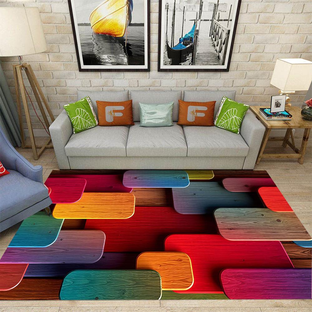 Visual 3D Illusion Carpet Luminous Wood Texture Rug Living Room Anti Slip Floor Mat Future Technology Home Decoration