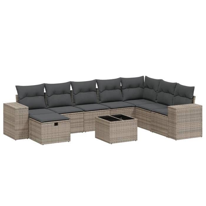 VidaXL Garden Lounge Set with Cushions 9 Pcs, Patio Sofas, Patio Furniture Set, Outdoor Furniture, Grey 3264526