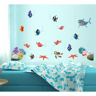 Adesivo Murale Pesce Bolla Cartone Animato, Decalcomania Pesce Pagliaccio Mondo Sottomarino per Cameretta Bambini, Camera da Letto, Soggiorno, Bagno
