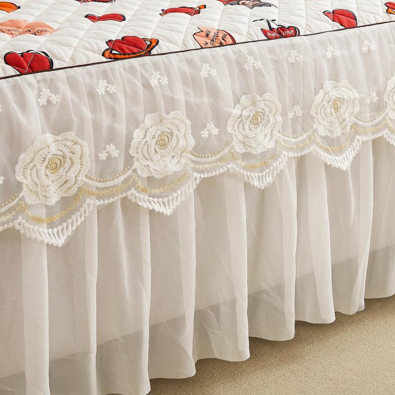 Korea Lace Bedspread King Size 200x220 Cotton Print Dust Ruffles Bed Cover Double Quilted Fitted Sheet with 2 Pillow Shams