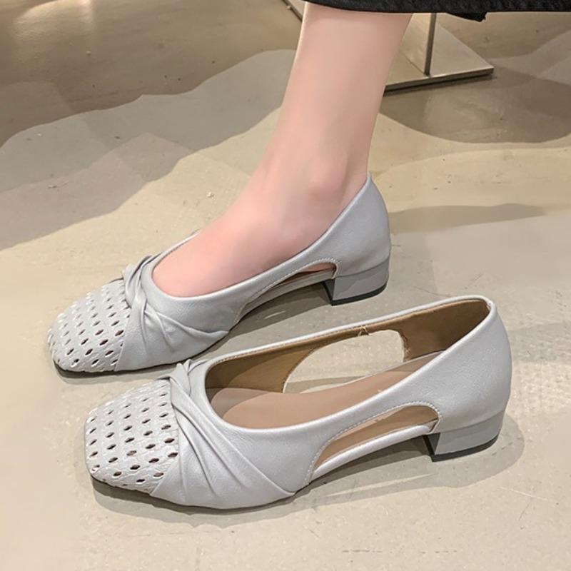 Fashion Summer Hollow Women's Sandals Pleated Heeled Woman Shoes Designer Elegant Summer Pumps 2025 New Casual Shoes Sandalias De Mujer