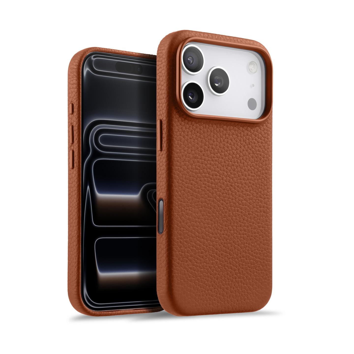 

Melkco Full-grain Top-layer Cowhide Leather Case for iPhone 17 Pro Max Air 17 Magnetic Charging Cover with Upgrade AI Button iPhone Air коричневый
