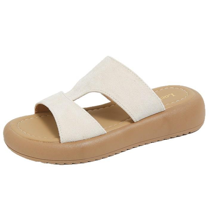 2025 Summer New Soft Leather Thick-soled Non-slip Comfortable Cool Slippers Women Wear Retro Versatile Soft-soled Beach Shoes