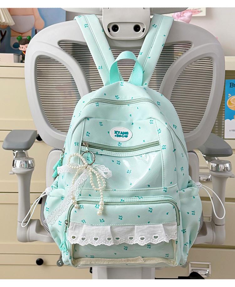 Schoolbag Ice Lemon Mint Light Shadow Flower Mark Girls Backpack Sweet Waxy Girls Ballet Wind Mori Clear Sense Travel Small Backpack