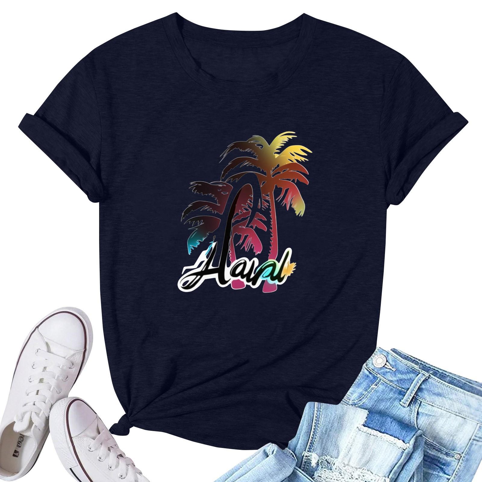 

Women s Fashion Printed Casual Pleated Round Short Sleeve T-Shirt Top XXL тёмно-синий