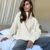 Women's Oversized Knit Pullover Sweater with Zipper, Versatile Casual Top for Fall and Winter