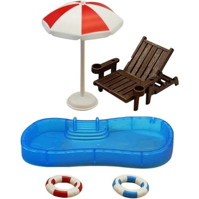 Dollhouse Mini Swimming Pool Miniature Beach Chair Set Decorations Summer Dollhouse Accessories Mini Dollhouse Furniture Toy Gift for Children