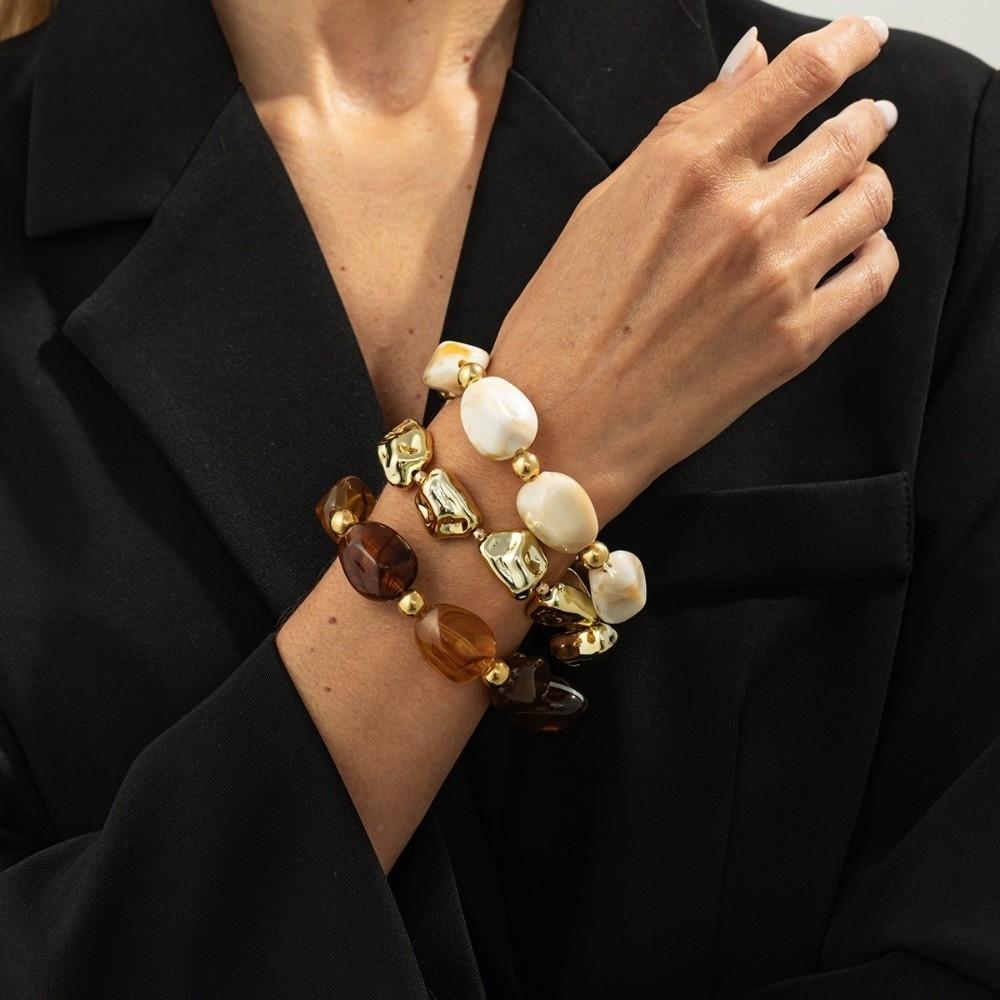 3 Pcs/Set Irregular Beaded Bracelets Bohemian Style Bangle Fashion Hand Chain  Women