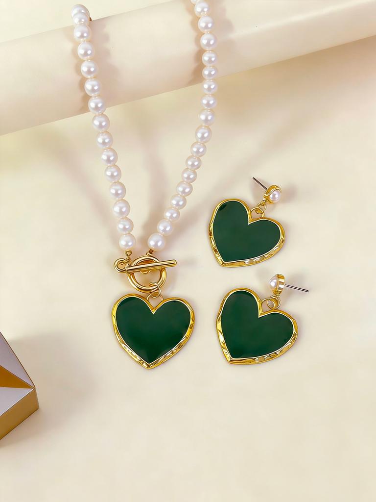 Conjunto de Collar de Perlas y Pendientes con Forma de Corazón Modernos y Elegantes para Mujer, Cadena de Clavícula de Gama Alta de Nicho