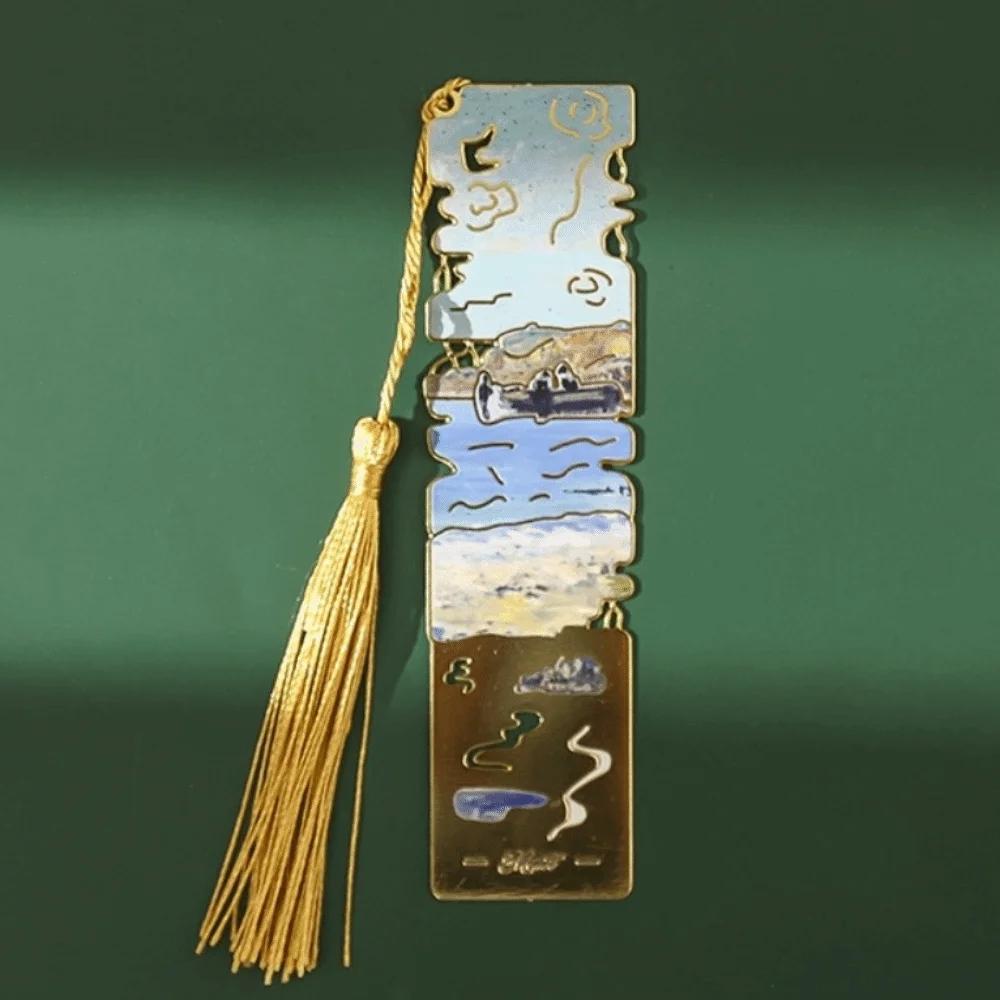 New Hollow Design Book Page Clip Super-thin Floral Painting Book Mark Sunrise Blossoms Beach Metal Bookmark Holiday Gifts