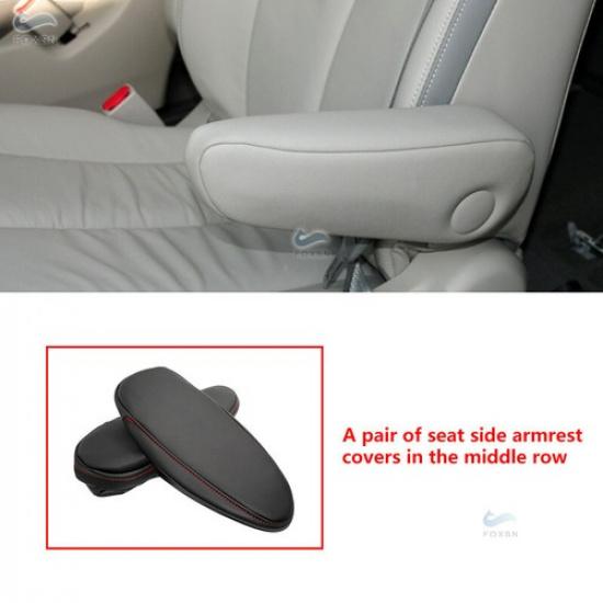2*Black Leather+Red Line Armrest Handle Cover For Toyota Sienna 11-18 Middle Row