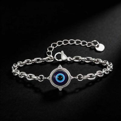 Vnox Evil Eye Bracelet for Men Boys, Stainless Steel Adjustable Dainty Turkish Eye Charm Beaded Wristband, Lucky Amulet Jewelry