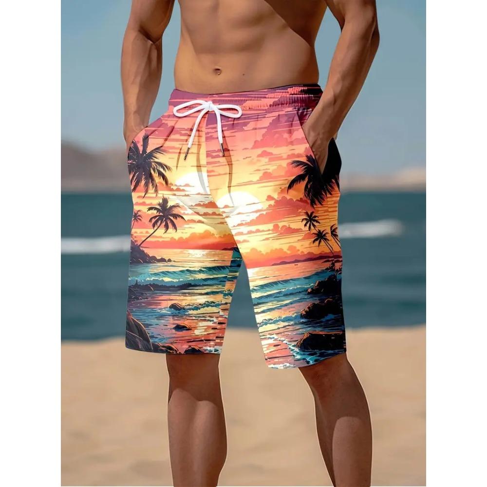 Summer Men s 3D Printed Beach Pants Fashion Versatile Breathable Trend Casual Vacation Style S