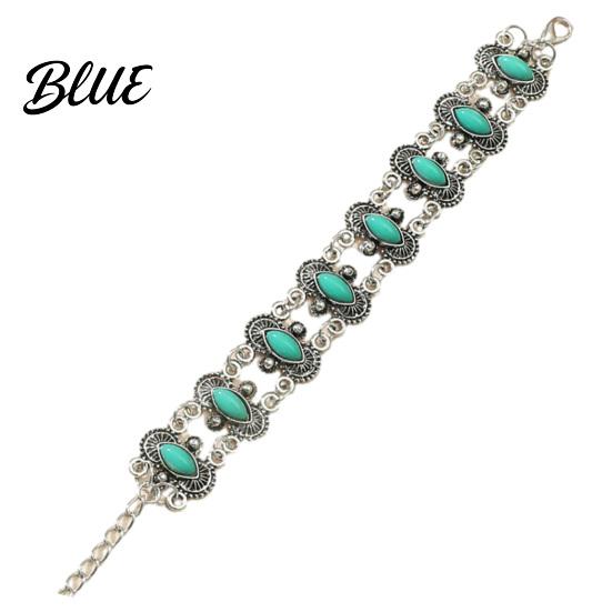 Imitation Turquoise Jewelry Inlay Bracelet Bohemian Style Distressed Adjustable Chain