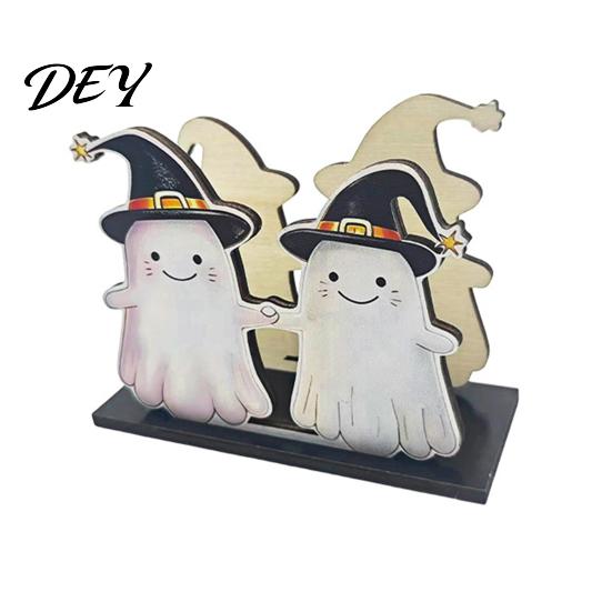 Cute Desktop Storage Box Halloween Wooden Napkin Holder, Pastel Pumpkin Ghost Black Cat Tabletop Tissue Dispenser, Waterproof Party Table Decor