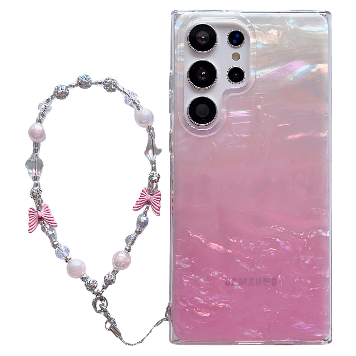 

For Samsung Galaxy S24 Ultra Case Seashell Pattern Shiny TPU Phone Cover with Chain Pink