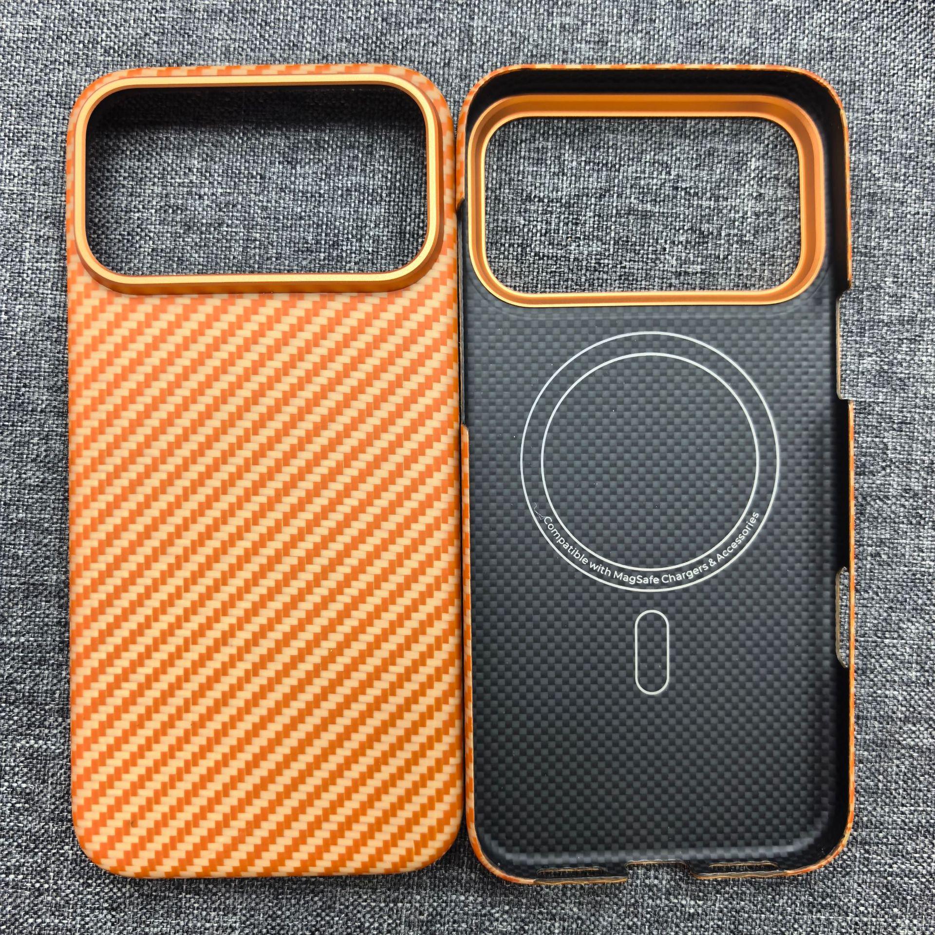 

Applicable iPhone 17 Pro Max Carbon Fiber Kevlar Thin Protective Phone Case - Orange iPhone 17 Pro Max