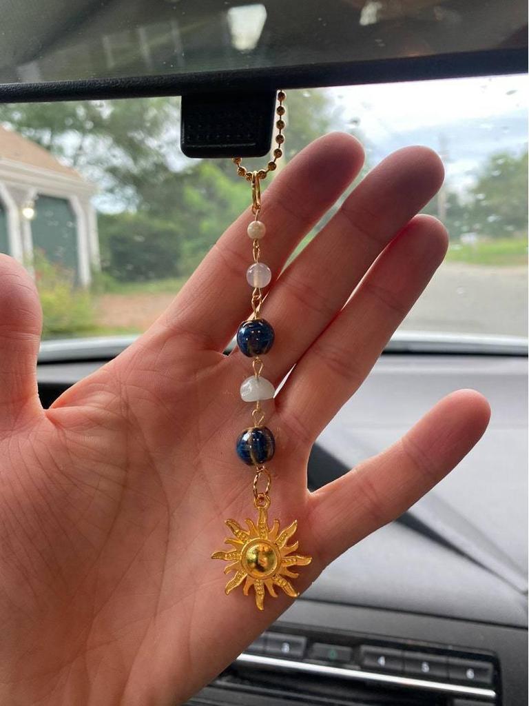Sun Crystal Car Pendant: Pearl & Crystal Hanging Ornament for Interior Decoration