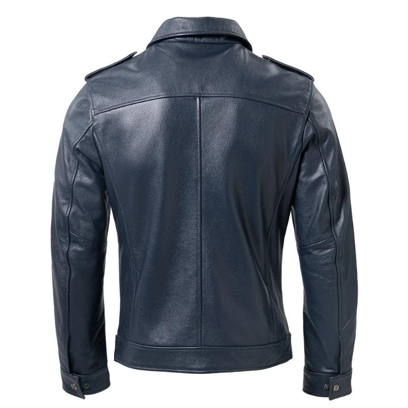 Chinese Size Genuine Leather Jacket Men Blue Black Natural Cowhide Slim Fit Men's Coat Casual Style Clothes Spring Autumn Asian Size M617