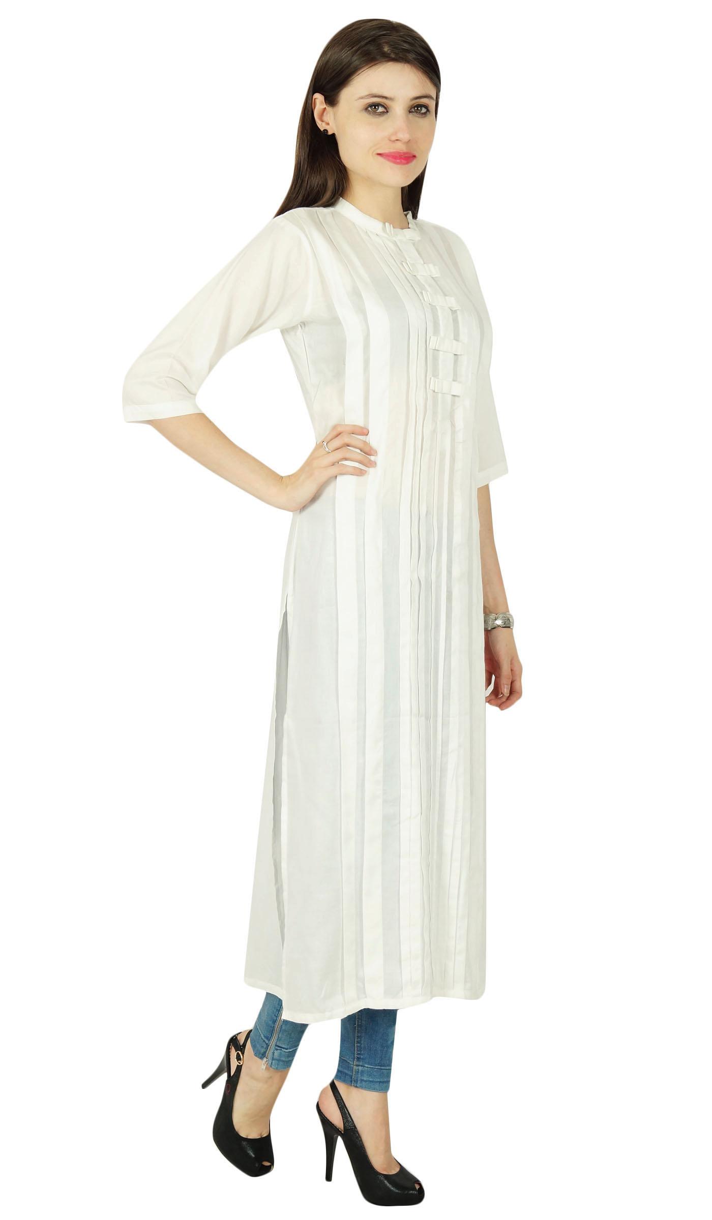 

Phagun Ethnic Designer Women Bollywood Rayon Solid Casual Kurti Tunic Dress 8 білий