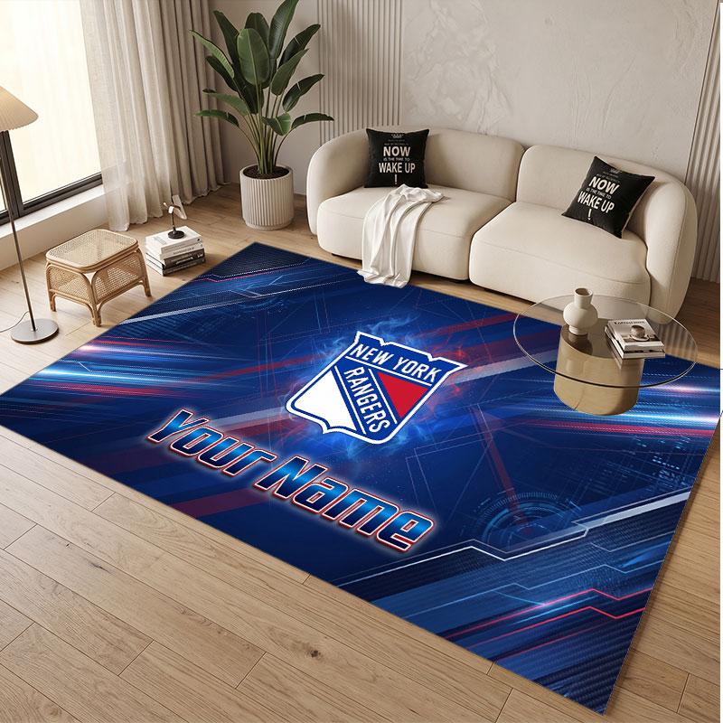 Custom Rug New York Rangers Pattern Print Name Text Soft Non‑Slip Floor Carpet for Home Indoor Decoration
