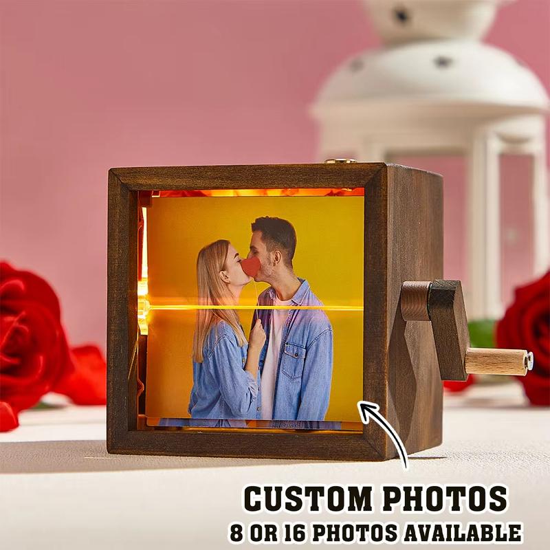Custom Hand Cranked Photo Flipbook Box Personalized Photocard Holder Flipbook Valentine Day Gifts Solid Wood Slightly Colors