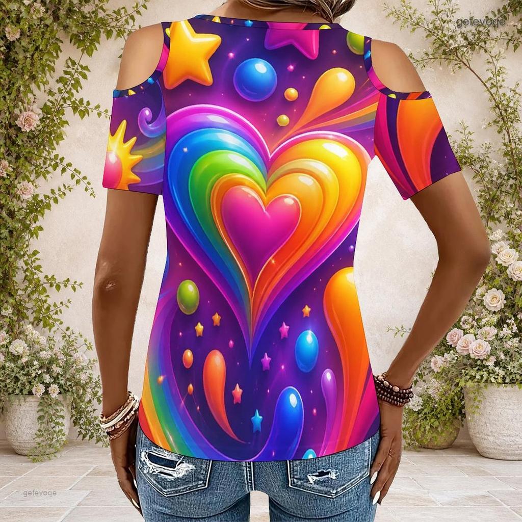 Plus Size Women V Neck Off Shoulder Short Sleeve Romantic Floral Casual Top